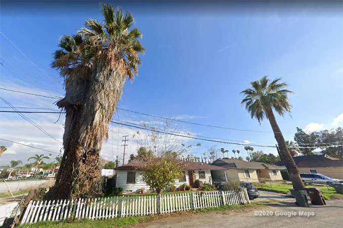 Block of 1200 Spring Street in Riverside, California Street View (©2020 Google Maps)