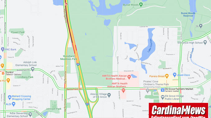 Crash map on southbound IL-53/I-290 between Higgins Road and Biesterfield Road near Schaumburg on Friday, October 30, 2020 (Map data ©2020 Google)
