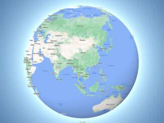 China globe perspective (Map data ©2021 Google, SK telecom)