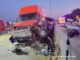 Semi-trailer truck crash with pickup truck on I-94 EAST just north of Wadsworth Road in Lake County