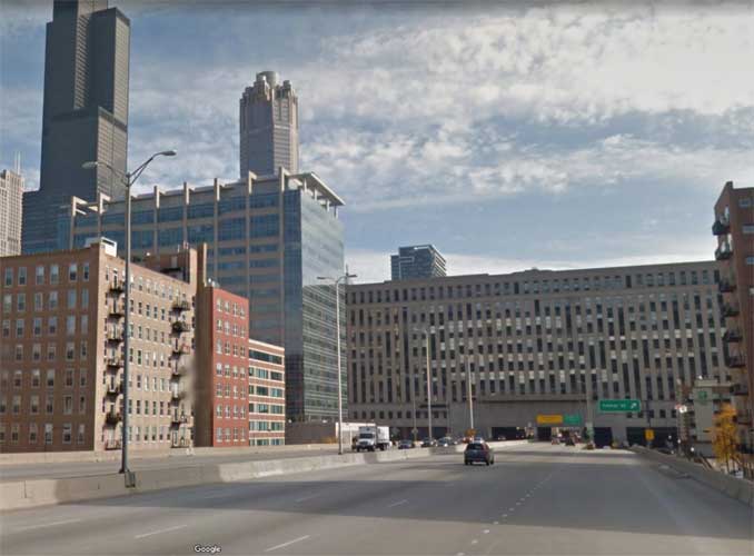 I-290 EAST and Canal Street Chicago just before the old US Post Office (Image capture: October 2021 Google)