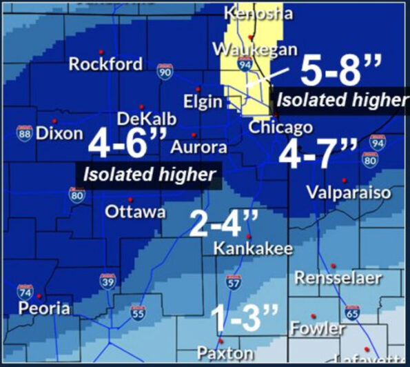 Snowfall Over 5 inches in Arlington Heights; Could See Another 4 Inches