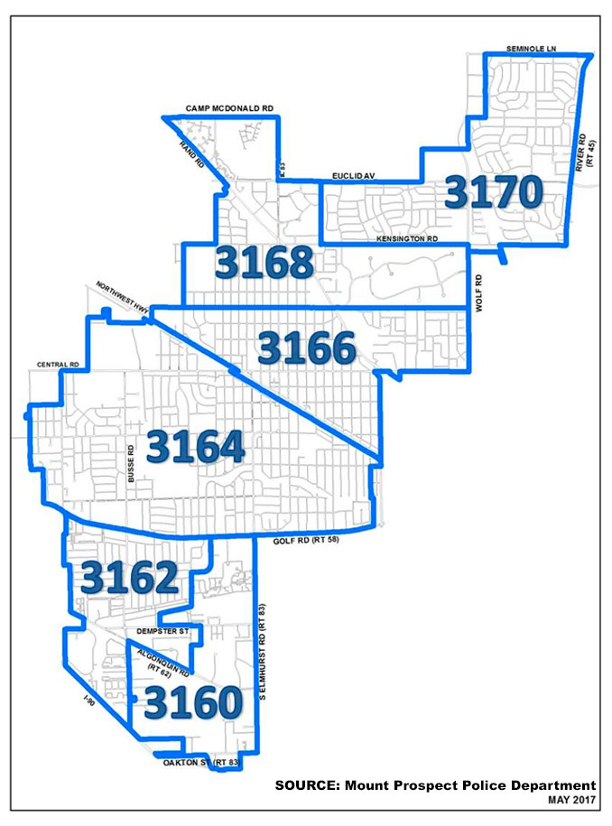 Mount Prospect Police Beat Map, May 2017 (SOURCE: Mount Prospect Police Department)