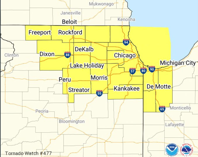 Tornado Watch for Chicagoland, Northeast Illinois, Northwest Indiana ...