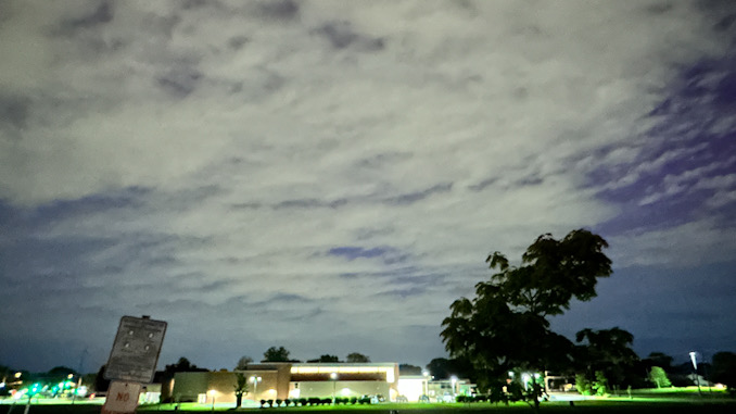 Cloud cover moved in by 9:25 p.m. Friday, May 10, 2024 and put the display on pause in Arlington Heights; the Northern Lights might be visible again especially between 2:00 a.m. and 3:30 a.m. Saturday, May 11, 2024 (CARDINAL NEWS)
