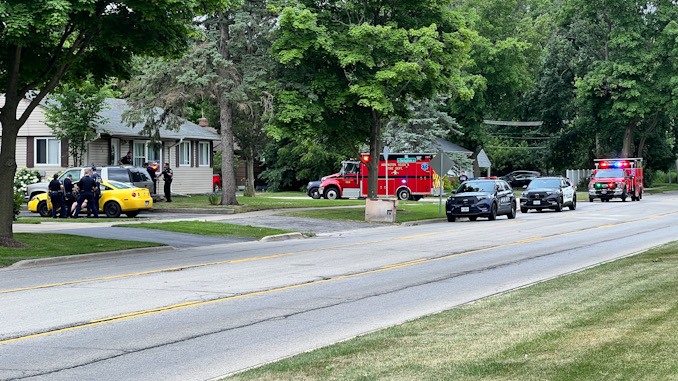 Eastbound Euclid Avenue lane down while police and paramedics work at the scene of a domestic battery incident at a home on Euclid Avenue near Derbyshire Avenue in Arlington Heights (CARDINAL NEWS)