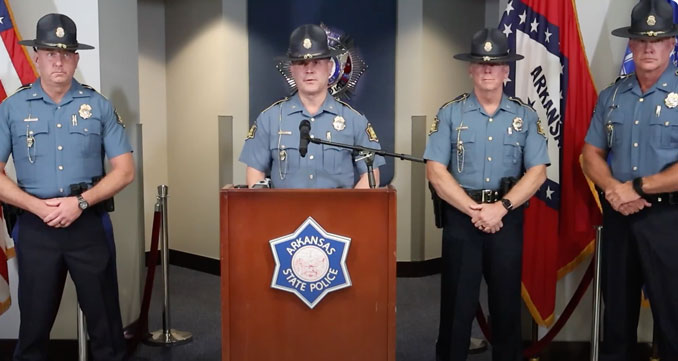 Arkansas State Police (ASP) Colonel Mike Hagar held a media briefing at 2 p.m. on Sunday, June 23, 2024, at ASP Headquarters in Little Rock to discuss the Fordyce grocery store shooting that occurred on Friday, June 21, 2024 (SOURCE: Arkansas State Police)