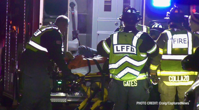 Male driver loaded into a Lake Forest ambulance after extrication on southbound Route 41 south of Route 60 about 3:15 a.m. Sunday June 9, 2024 (Craig/CapturedNews)