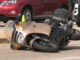 Motorcycle at crash scene at Lake Cook Road east of Wilke Road in Arlington Heights on Tuesday, June 18, 2024 (PHOTO CREDIT: Craig/CapturedNews)