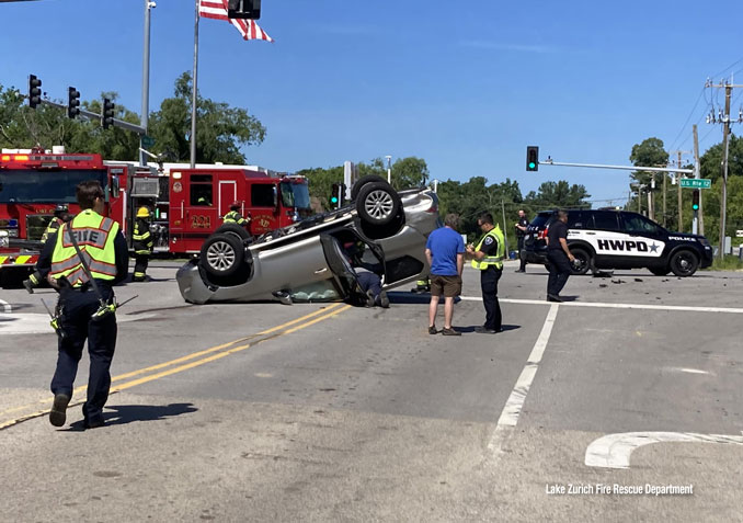 Rollover crash with extrication at Route 12 and Miller Road in LakeZurich  Tuesday morning, June 11, 2024 (SOURCE: Lake Zurich Fire Rescue Department)