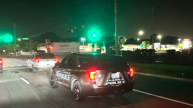 Itasca police heading home eastbound on Euclid Avenue near Plum Grove Road after an ILEAS response for a Venezuela election protest event at Harper College on Sunday night, July 28, 2024 (CARDINAL NEWS)