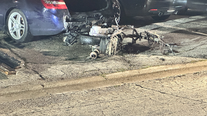 Motorcycle destroyed in fire caused by fireworks on Friday, July 5, 2024 just after midnight in Palatine, Illinois (CARDINAL NEWS)