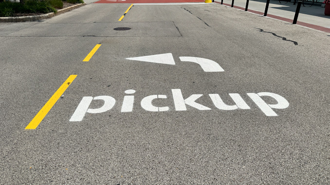 The parking lot at Town & Country Center has some fresh asphalt and some fresh, well-designed markings, especially near the Amazon Fresh Arlington Heights store at 325 East Palatine Road (CARDINAL NEWS)