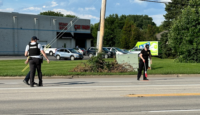 Early work by investigators at the scene of a head-on crash  in the southbound lanes of Rand Road (US-12 EAST) in Prospect Heights, Monday, July 8, 2024 (CARDINAL NEWS)