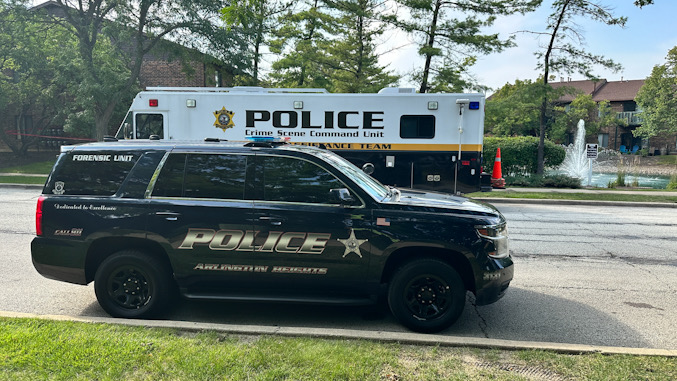 Major Case Assistance Team van and Arlington Heights Forensics unit on scene of a shooting death investigation in the block of 4200 North Bloomington Avenue in Arlington Heights on Sunday, July 21, 2024 (CARDINAL NEWS)