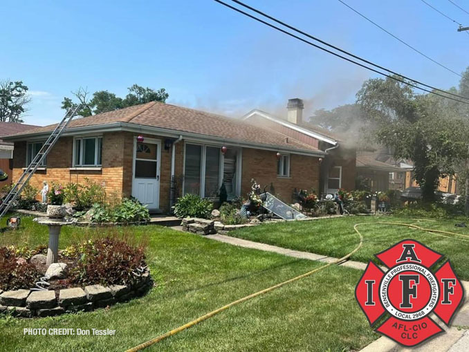 Fire scene at a house fire on Medinah Street in Bensenville Monday, July 15, 2024 (PHOTO CREDIT: Don Tessler/Bensenville Professional Firefighters Local 2968).