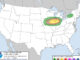 Storm Prediction Center Tornado Outlook July 15, 2024 issued 3:00 p.m. CDT indicating a 10% chance of a tornado within 25 miles of any point in the yellow zone (NOAA National Weather Service Storm Prediction Center)