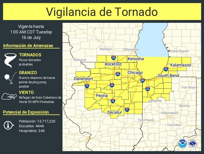 From at least 7:04 p.m. until at least 7:16 p.m.  the National Weather Service had a Tornado Watch posted in Spanish language and not English language "Vigiliancia de Tornado" ... this is not necessarily a problem with the National Weather Service, but could be a problem with X.com formerly Twitter (SOURCE: X / NWS Tornado)