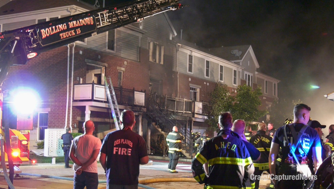 Rolling Meadows Ladder Truck 15 on Hardwick Avenue near Crambourne Way in Arlington Heights, Friday night, August 9, 2024 (Craig/CapturedNews)