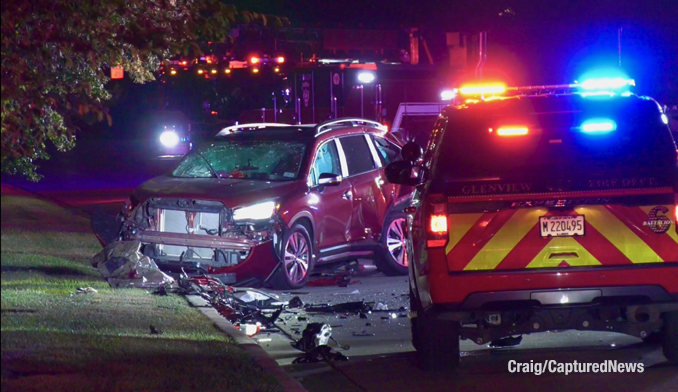 Crash scene on Lake Avenue near Magnolia Street Glenview, Illinois Saturday night, August 24 (PHOTO CREDIT: Craig/CapturedNews)