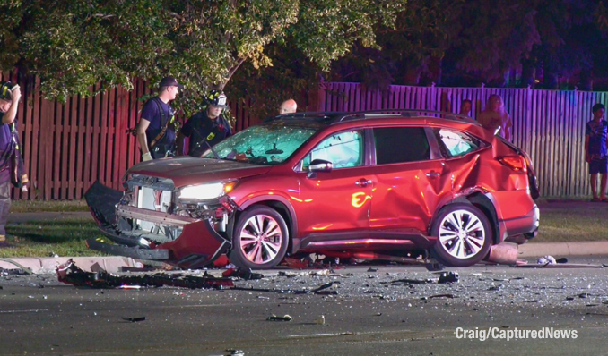 Crash scene on Lake Avenue near Magnolia Street Glenview, Illinois Saturday night, August 24 (PHOTO CREDIT: Craig/CapturedNews)