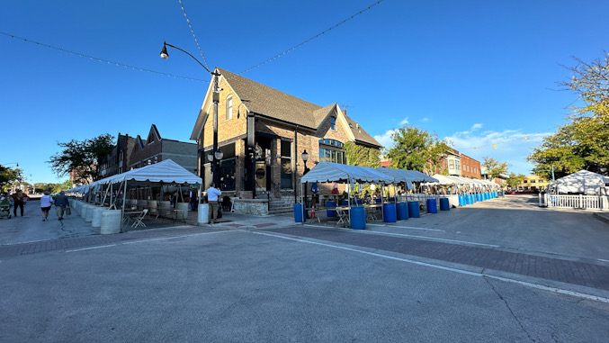 Tents set up on Vail Avenue (left) and Campbell Street (right) with Cortland's Garage in the center (CARDINAL NEWS)