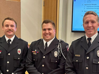 Buffalo Grove Fire Department Tower Ladder 25 crew (from L to R): Lieutenant Daniel Downey, Firefighter Phillip Schroeder and Firefighter Kyle Ditthardt (SOURCE: Village of Buffalo Grove).