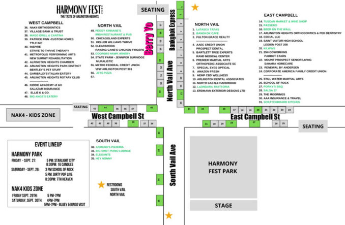 Taste of Arlington Heights Event Map 2024 (SOURCE: Arlington Heights Chamber of Commerce, modified by CARDINAL NEWS)