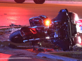 Motorcycle down at the northwest corner of Northwest Highway and Waterman Avenue Tuesday night, October 29, 2024 (CARDINAL NEWS)