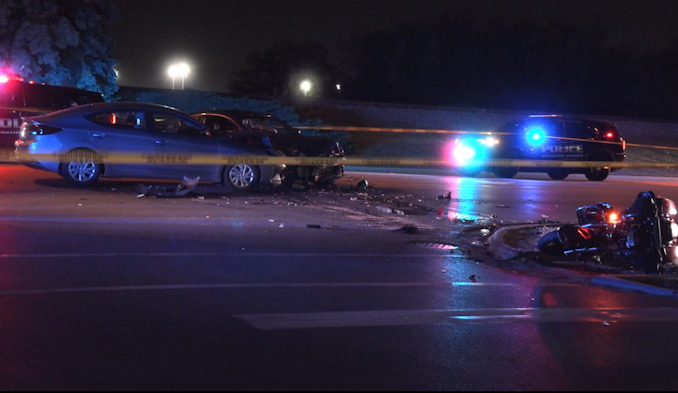 Crash scene involving two passenger cars and a motorcycle on Tuesday night, October 29, 2024 (CARDINAL NEWS)