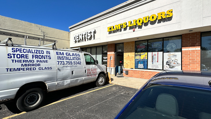 Repairs were underway at Elm's Liquor after a burglary that occurred overnight Friday to Saturday in Arlington Heights (CARDINAL NEWS)