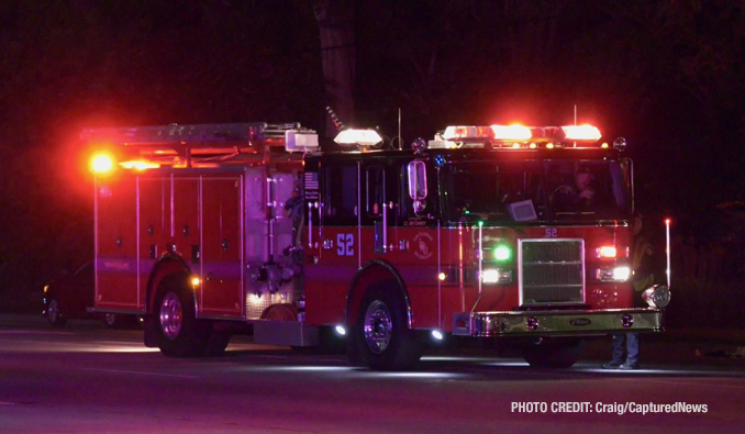 Lincolnshire-Riverwoods fire engine at the scene after a fatal vehicle vs pedestrian crash on Friday night, October 18, 2024 (PHOTO CREDIT: Craig/CapturedNews)