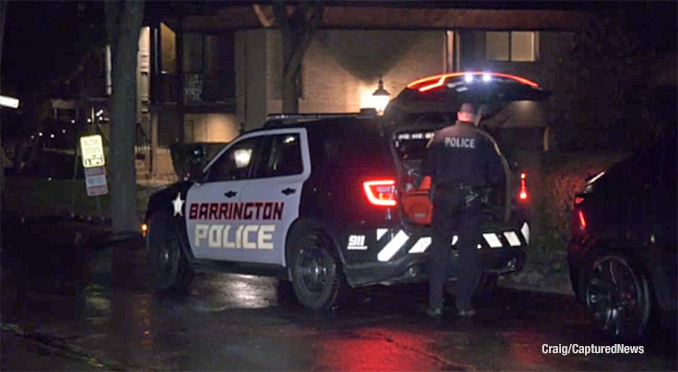 Barrington police officers investigating a fatal shooting at an apartment building on Russell Street in Barrington, Sunday night, November 17, 2024 (PHOTO CREDIT: Craig/CapturedNews)