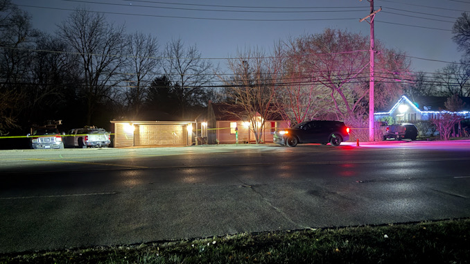 Police remained protecting the scene at 12:04 a.m. Saturday, December 1, 2024 after the primary on-scene investigators departed the house in the block of 1700 North Hicks Road in Palatine (CARDINAL NEWS)