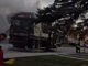 Firefighters hose line stream directed to the top of the Groot garbage truck near the position where the Compress Natural Gas (CNG)cylinders are located (SOURCE: Arlington Heights Police Department)