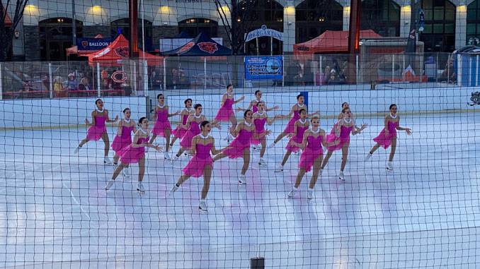 Ice dancers at the ice rink at Rosemont's entertainment district at a Chicago Bears event on February 16, 2020 (CARDINAL NEWS)