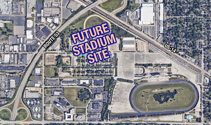 Route 53 proximity to proposed Chicago Bears stadium site at the former Arlington Park or Arlington International (CARDINAL NEWS)