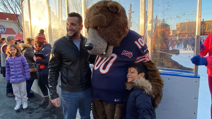 Staley, always entertaining, at the ice rink at Rosemont's entertainment district at a Chicago Bears event on February 16, 2020 (CARDINAL NEWS)