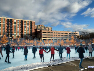 Arlington Heights Downtown Ice Rink: Downtown Arlington Heights needs an attraction, such as a combined great lawn and ice rink venue, instead of another crammed in multi-family residential building (CARDINAL NEWS Concept)